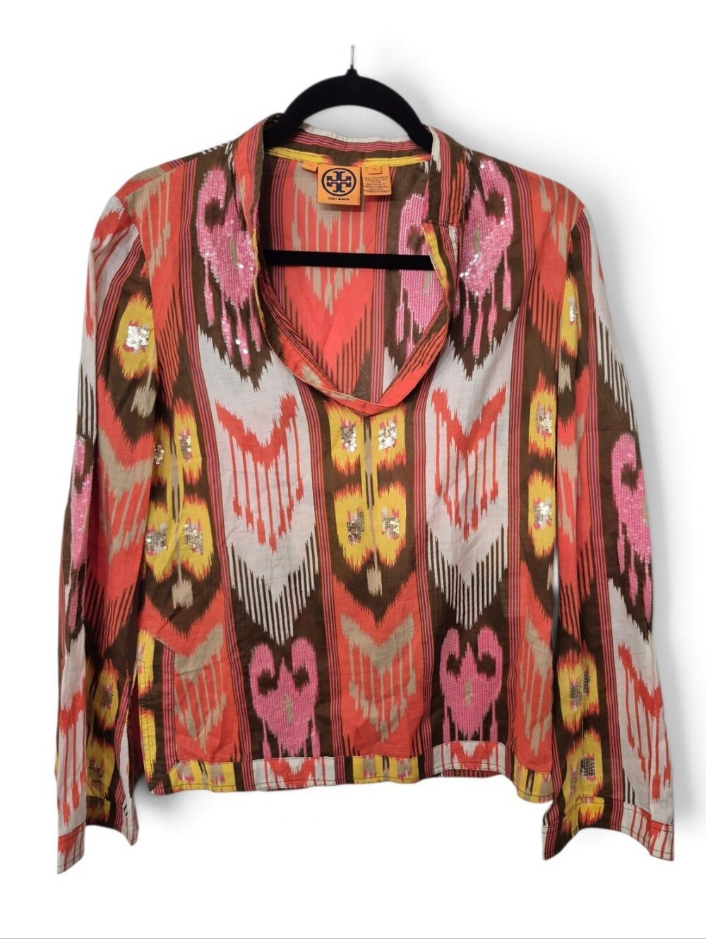 Tory Burch Stephanie Sequin Embellished Tunic 100% Cotton Blouse Size 4